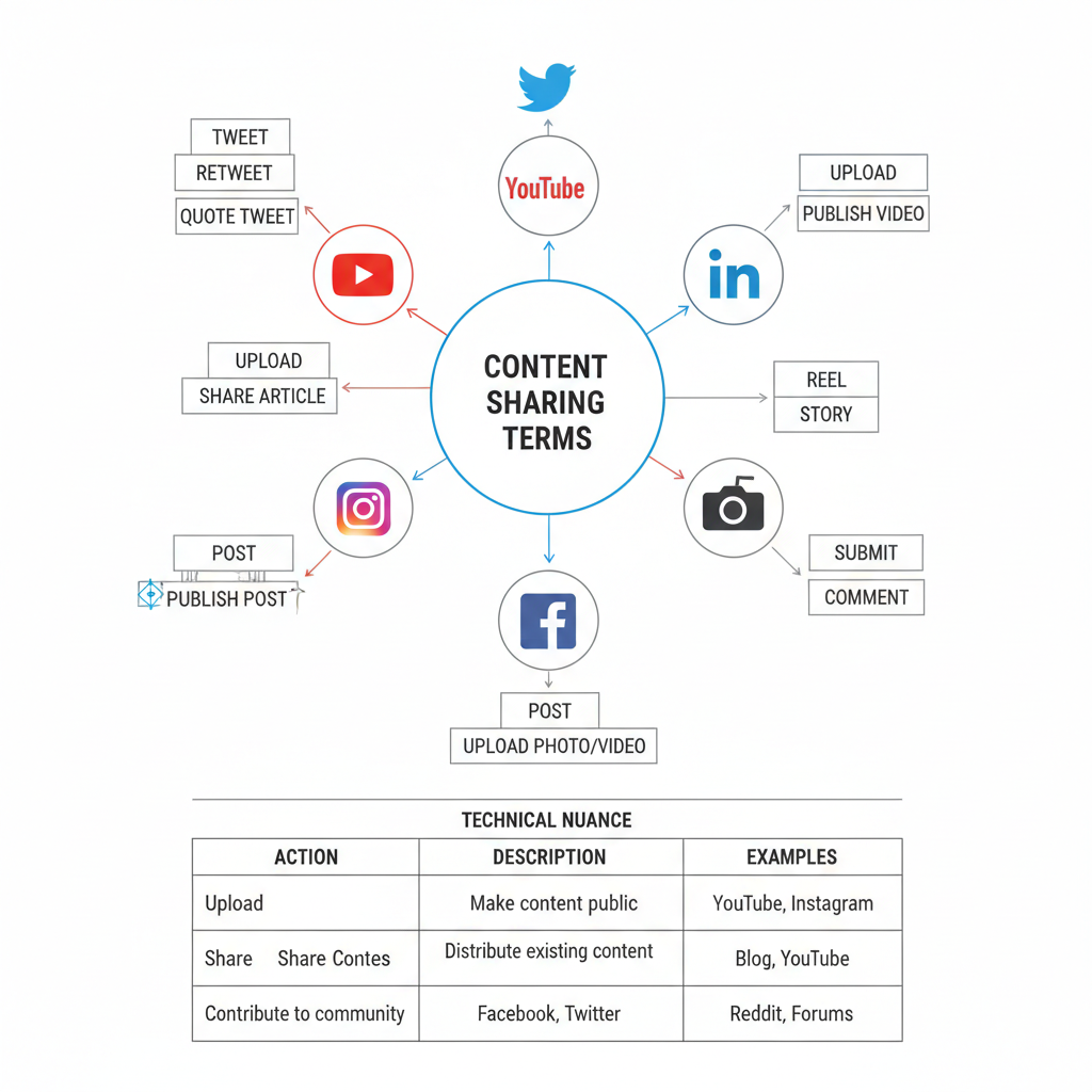 Connotation and Usage Differences — another word for posting on social media