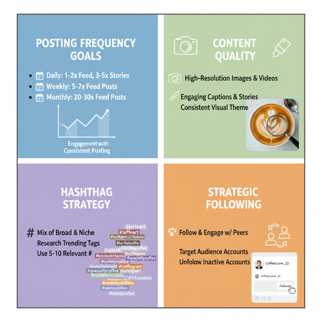 Set Clear Posting Frequency Goals Based on Platform Algorithms — balance posts followers following