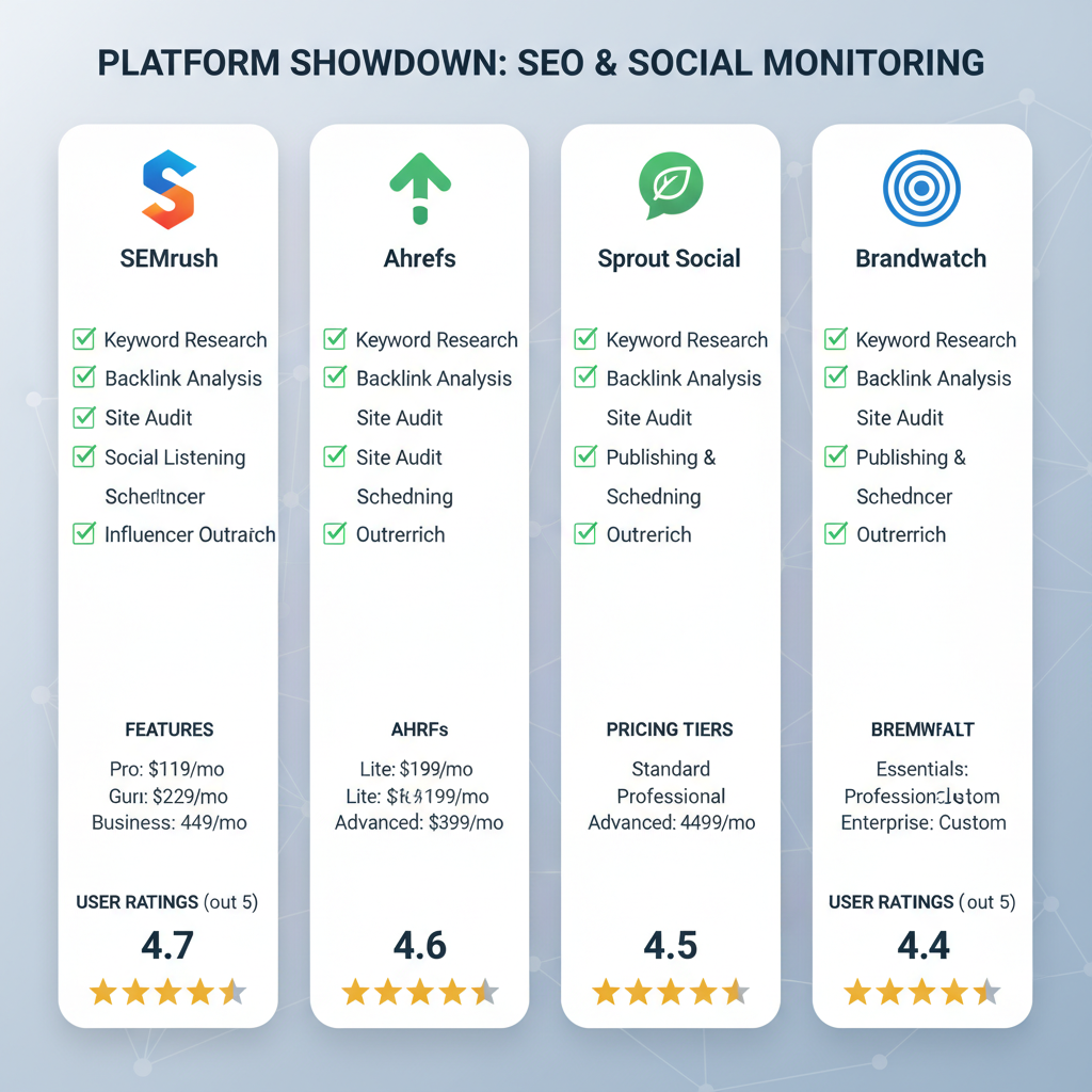 Comparison of Leading Platforms — best seo and social monitoring software for digital marketers