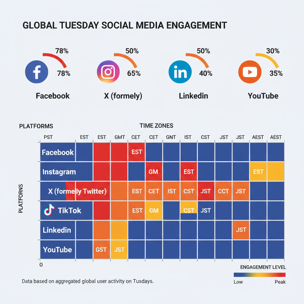 Analyzing Tuesday Audience Activity Trends (Global Data) — best time to post on tuesdays