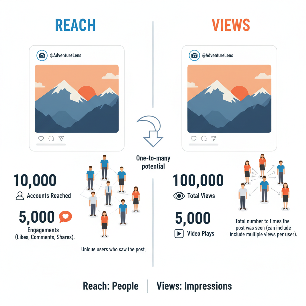 Examples to Illustrate Reach vs Views — difference between views and reach on facebook