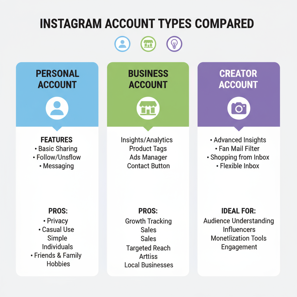 Features — different types of instagram accounts