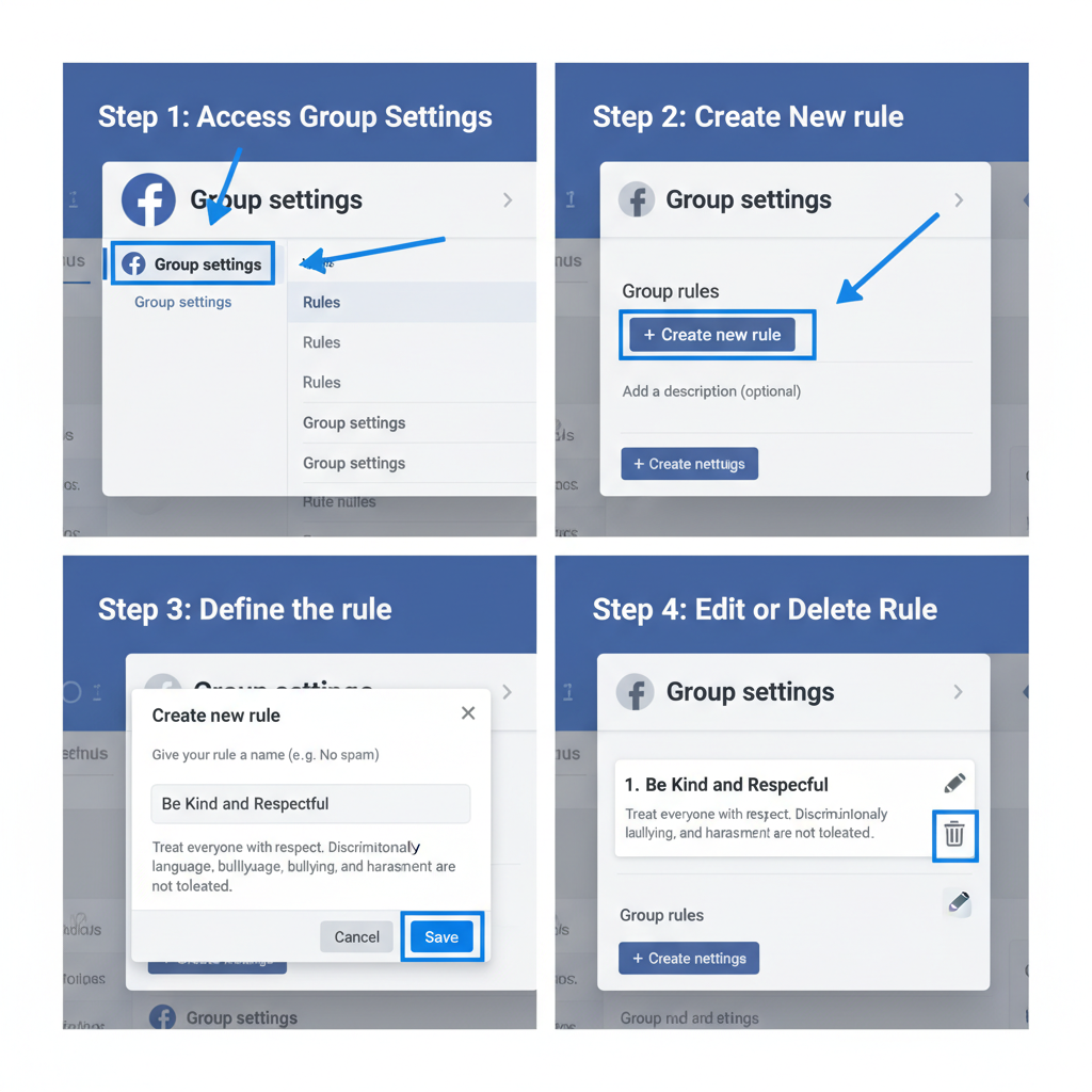 Set Posting Guidelines: Topic Relevance, Language, Tone — essential group rules for fb