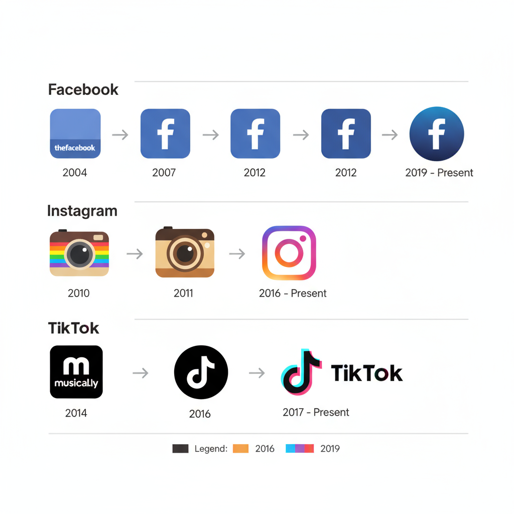 Visual Changes and Color Palette Significance in Facebook Branding — facebook ig tiktok logo guide