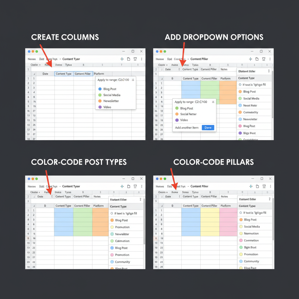 Color Coding for Quick Visual Organization — google sheets instagram content calendar template