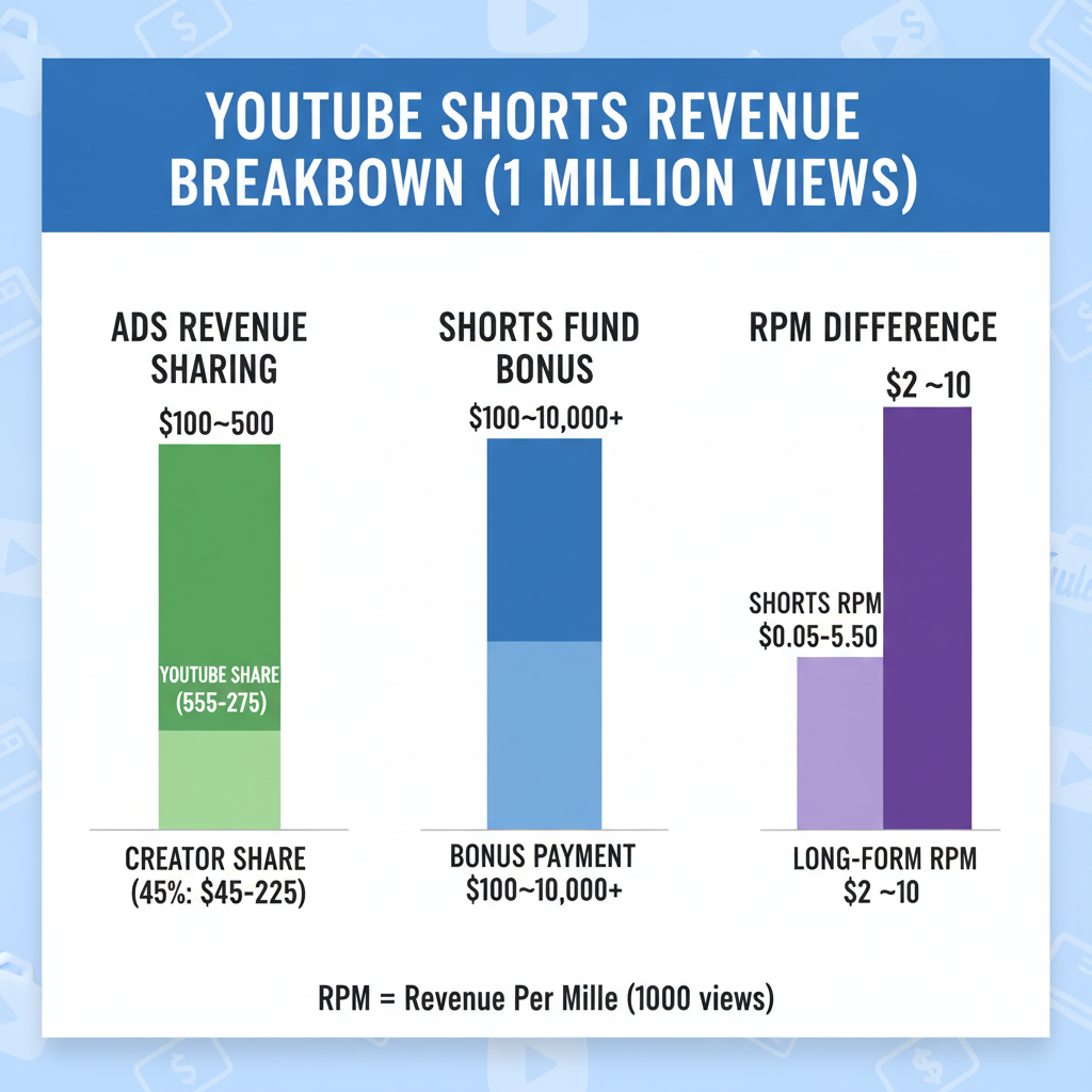 How RPM Works for Shorts vs. Long-Form Videos — how much money 1 million views youtube shorts