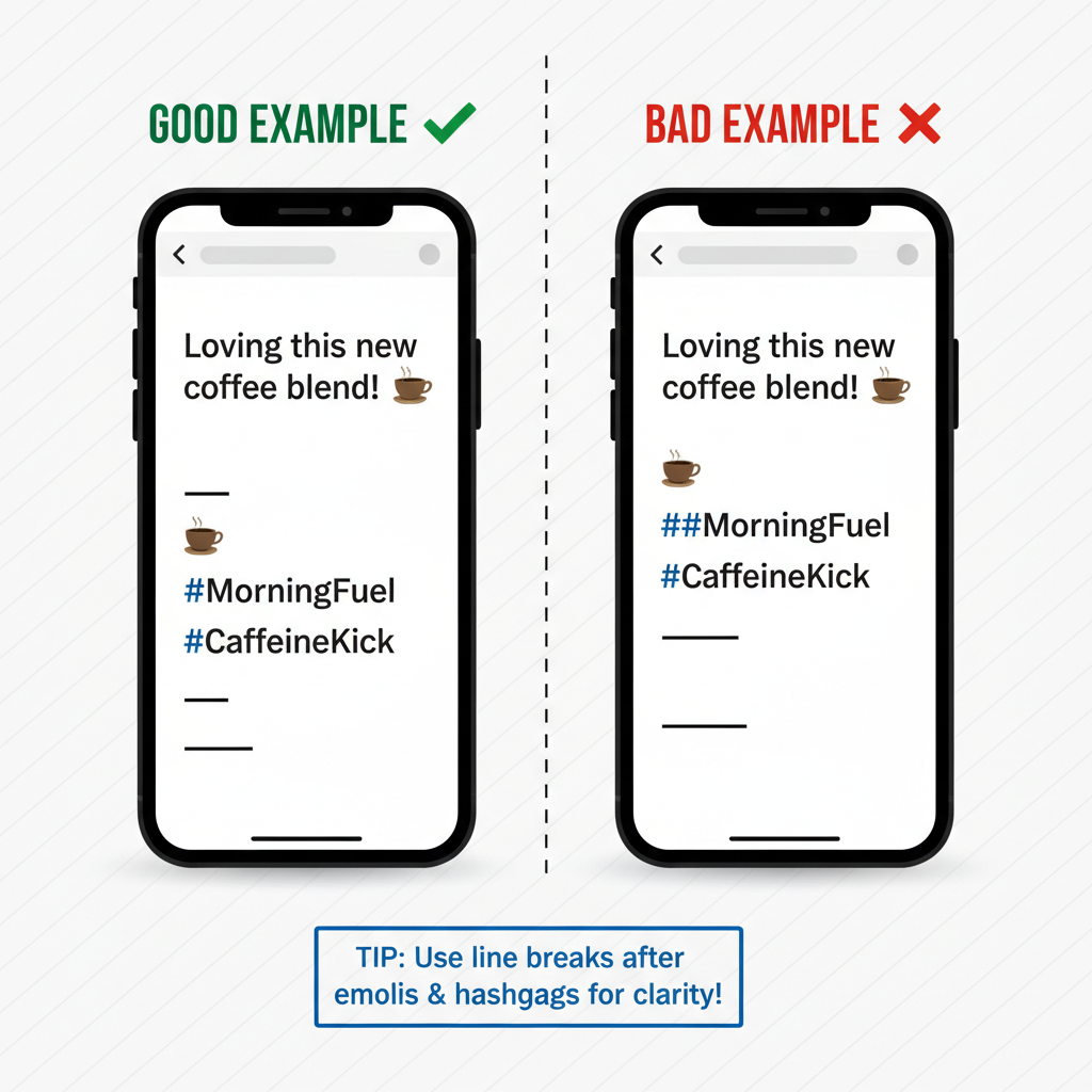 Best Practices for Mixing Line Breaks with Emojis and Hashtags — how to add line breaks in instagram captions easily