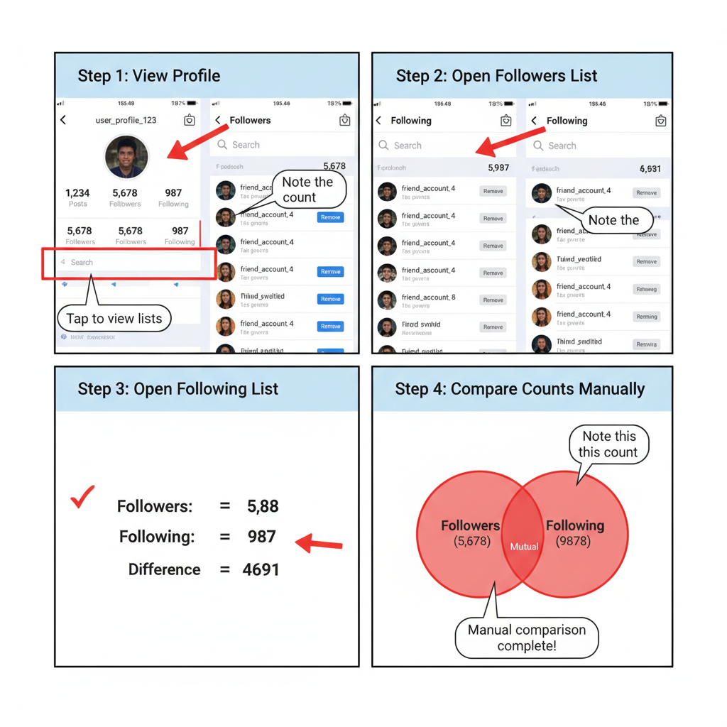 Manual Method: Profile View Check — how to compare followers and following instagram