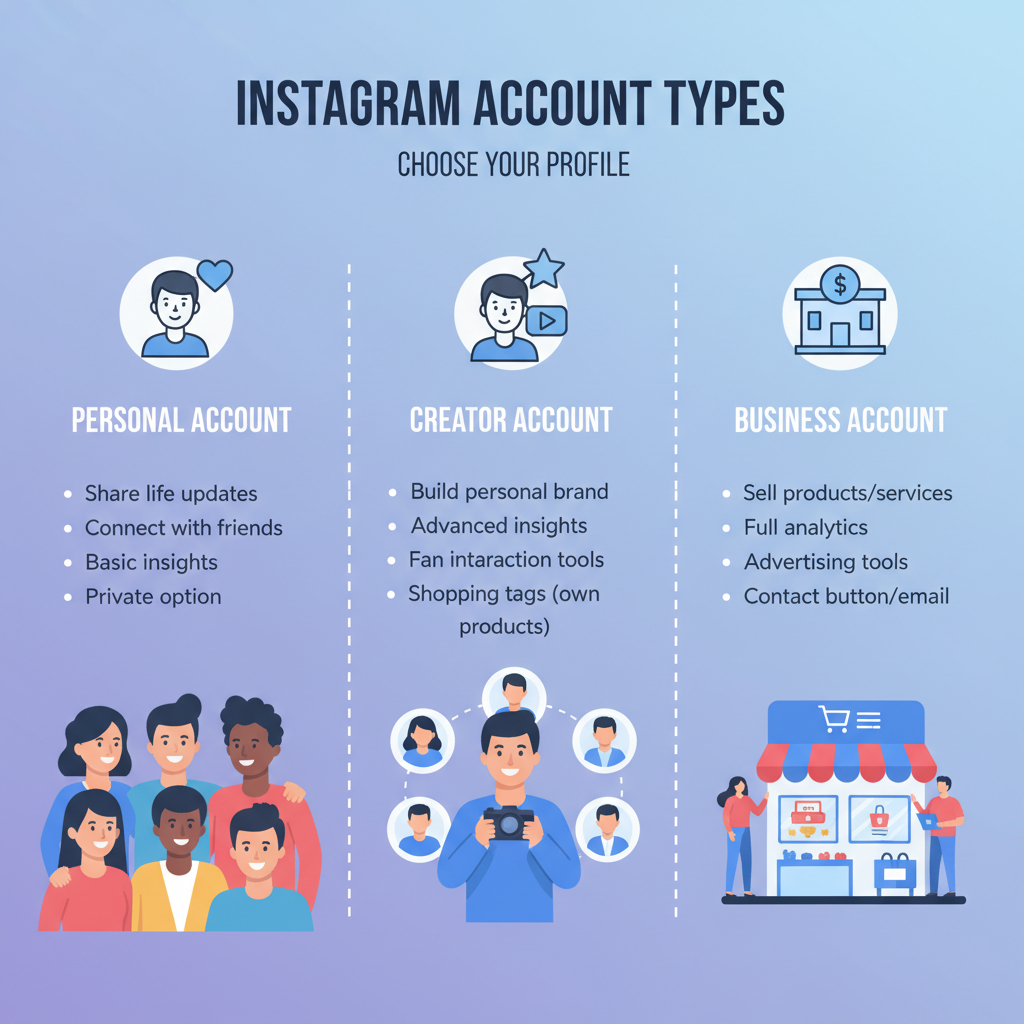 Choosing Between Personal, Creator, and Business Features — how to create and grow free insta accounts