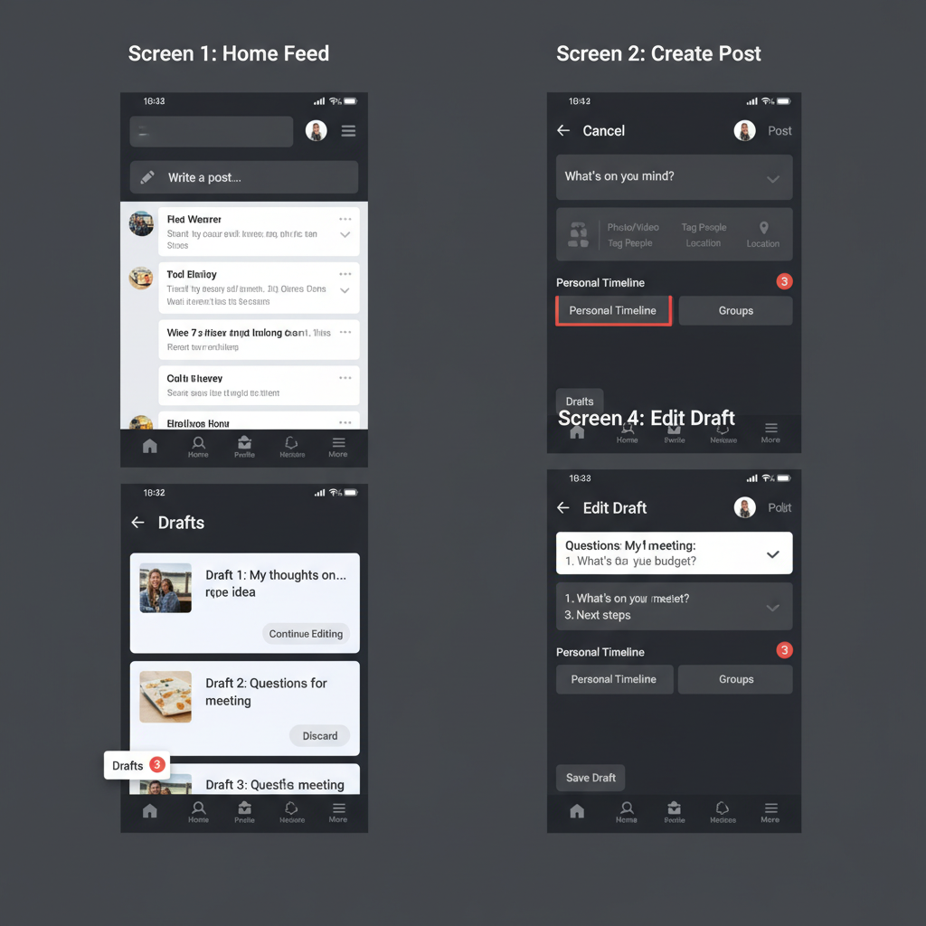 Page Drafts via Facebook Pages App or Meta Business Suite — how to find facebook draft posts