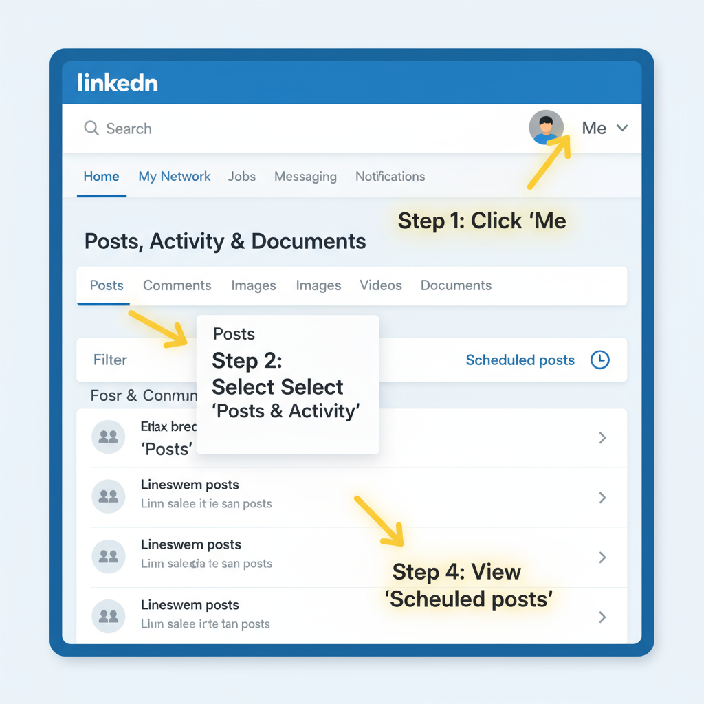 Step-by-step navigation — how to find your scheduled posts on linkedin