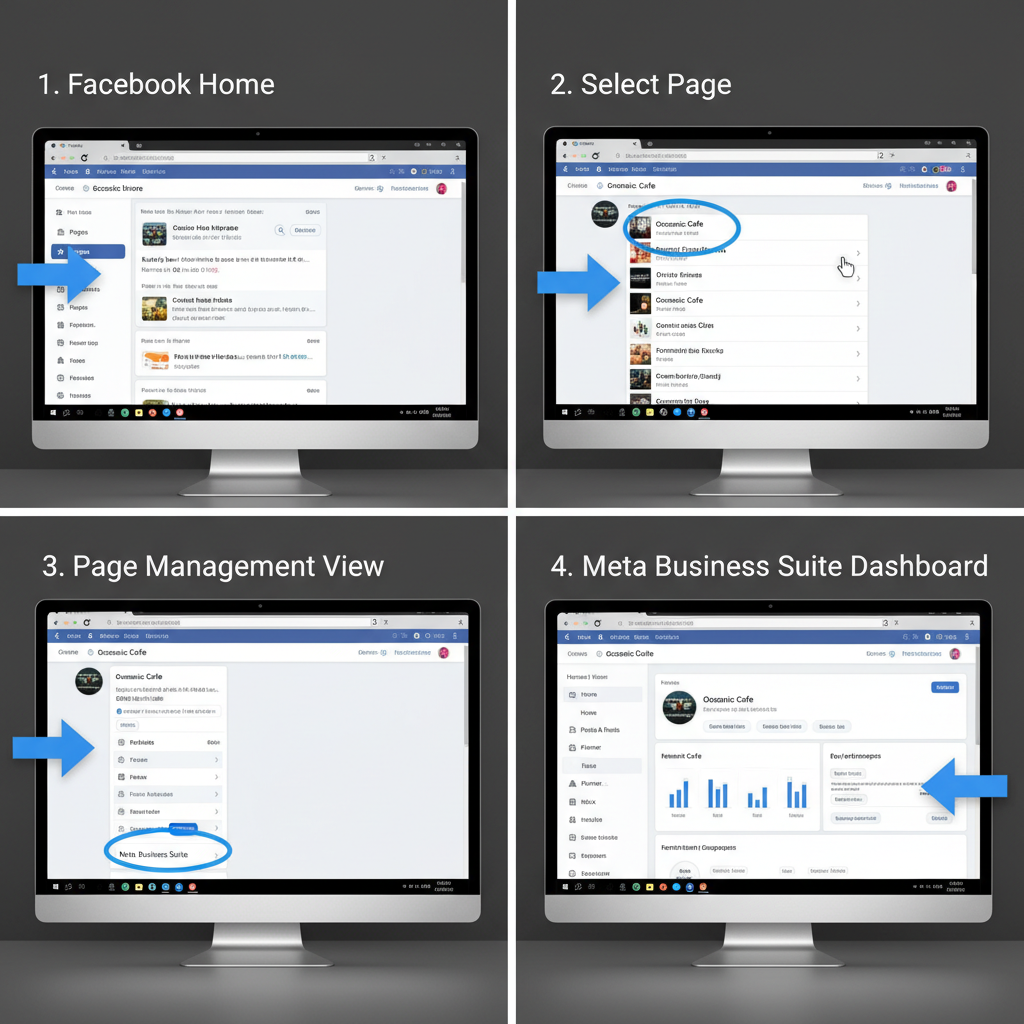 Step-by-Step Navigation from Facebook Home — how to get to meta business suite