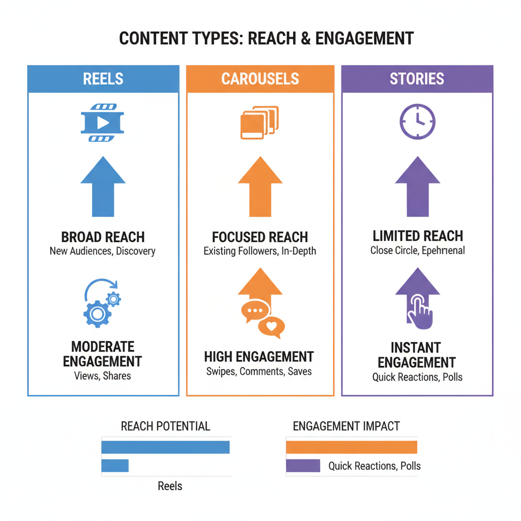 Use a Mix of Reels, Carousels, and Stories — how to grow your following on instagram