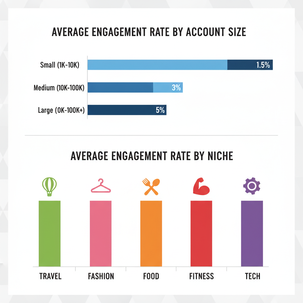 Benchmarks: Average Engagement Rates by Account Size and Niche — how to increase engagement rate for instagram