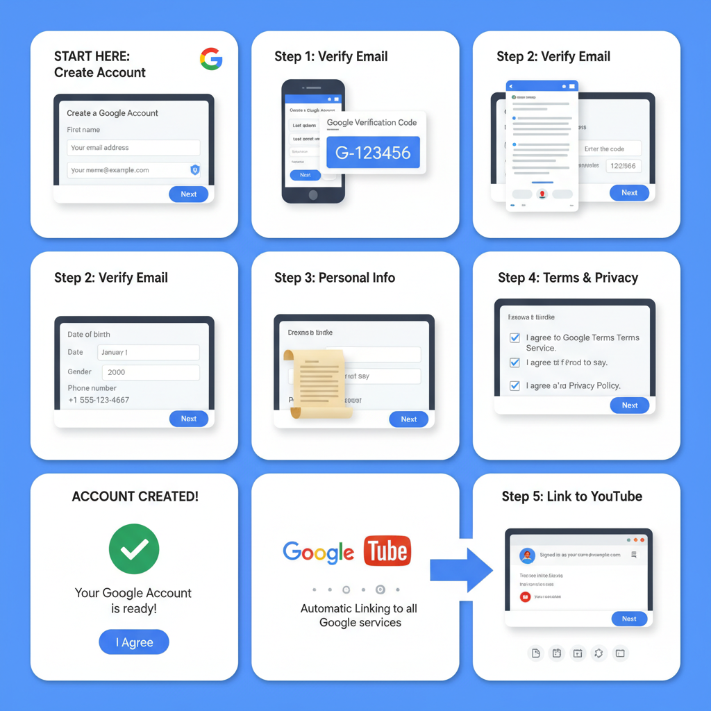 Step-by-Step Process — how to make a youtube account without gmail