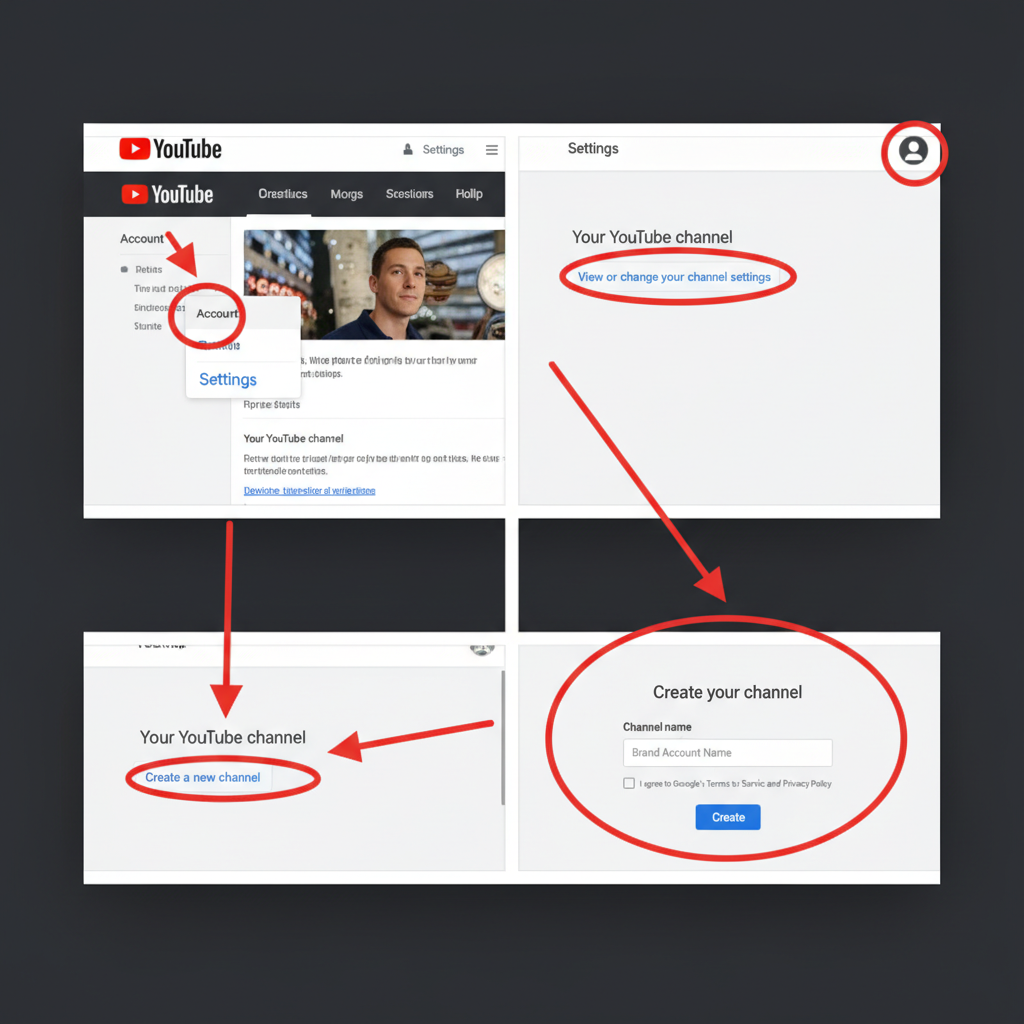 Navigate to YouTube Settings and Channel Switcher — how to make multiple youtube channels with one email