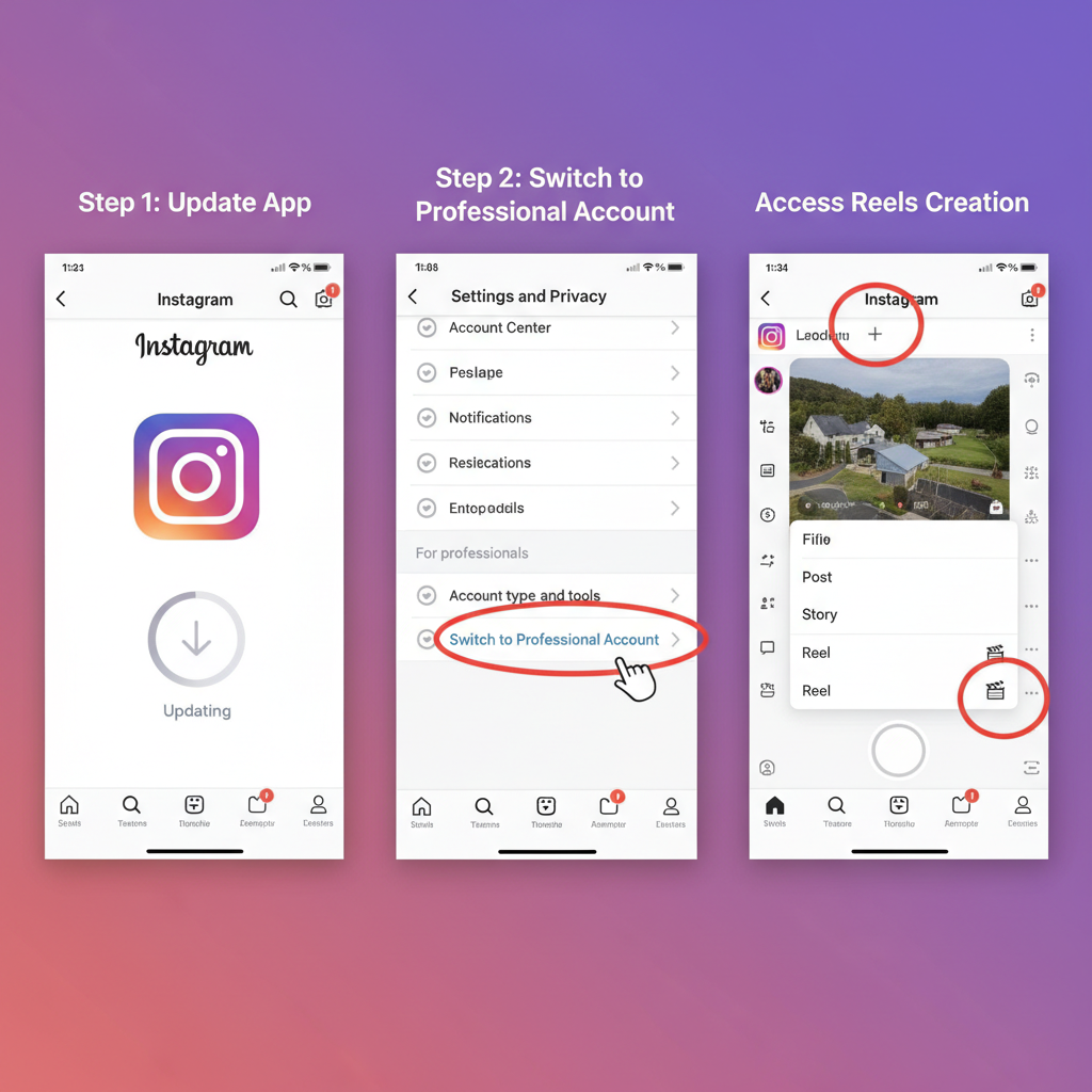 Navigating to the Instagram Reels Creation Tool — how to post a trial reel on instagram