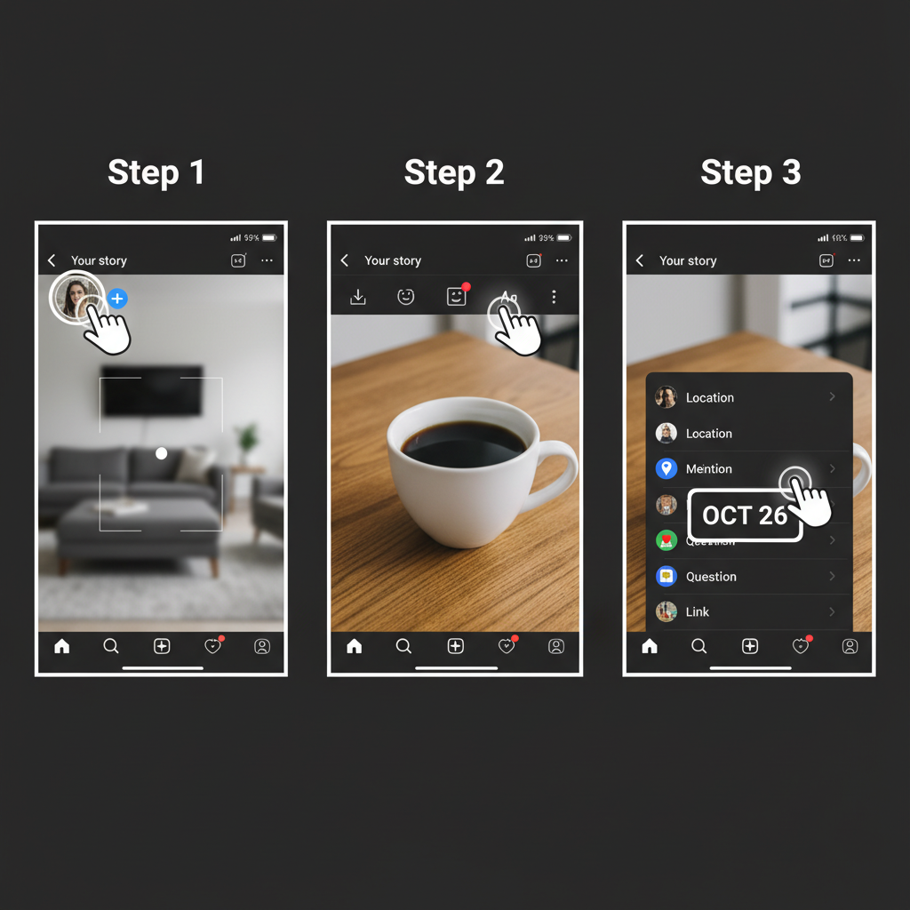 How to Access the Date Sticker via the Sticker Icon — how to put date on instagram story