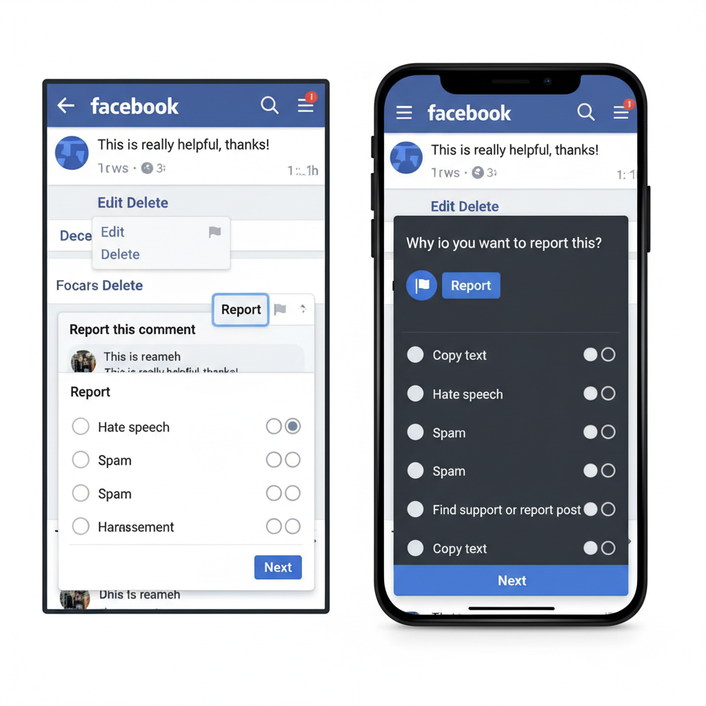 On Mobile (Facebook App) — how to report a comment on facebook effectively