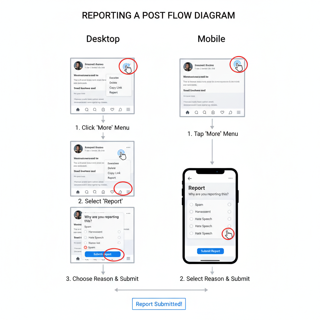 On Mobile App — how to report a facebook post effectively