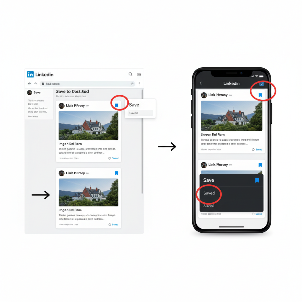 Mobile App Steps — how to save a post on linkedin and organize your saved content