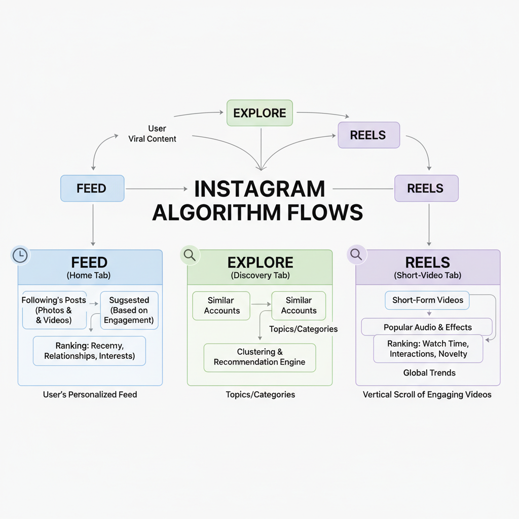 Algorithm Differences: Feed vs Explore vs Reels Tab — instagram posts vs reels engagement