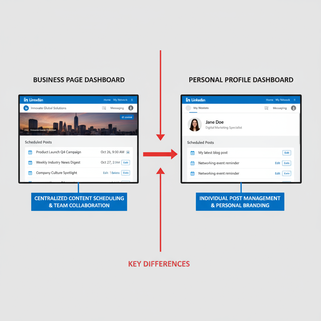 Access Scheduled Posts from Business Pages vs Personal Profiles — linkedin see scheduled posts