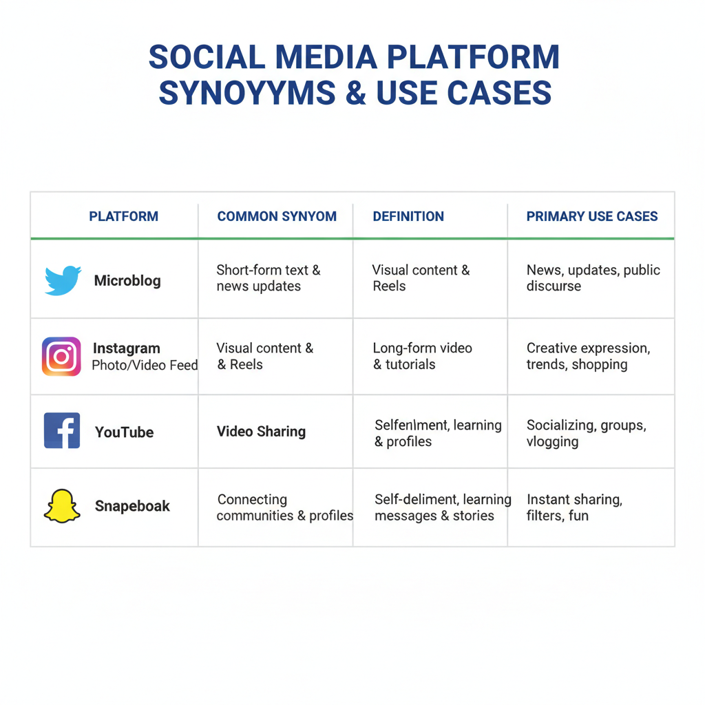 Meaning & Use Case Differences — social media platform synonym