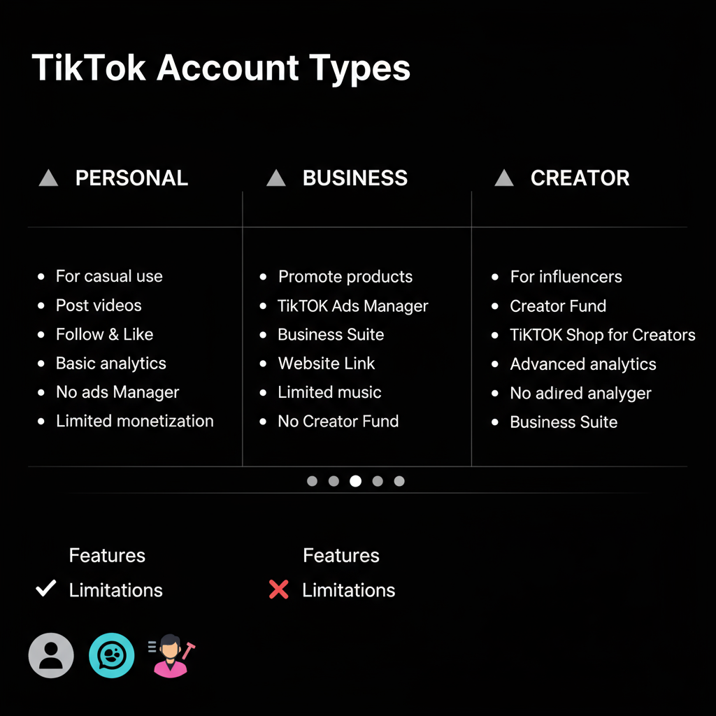 Features — tiktok account types personal business creator