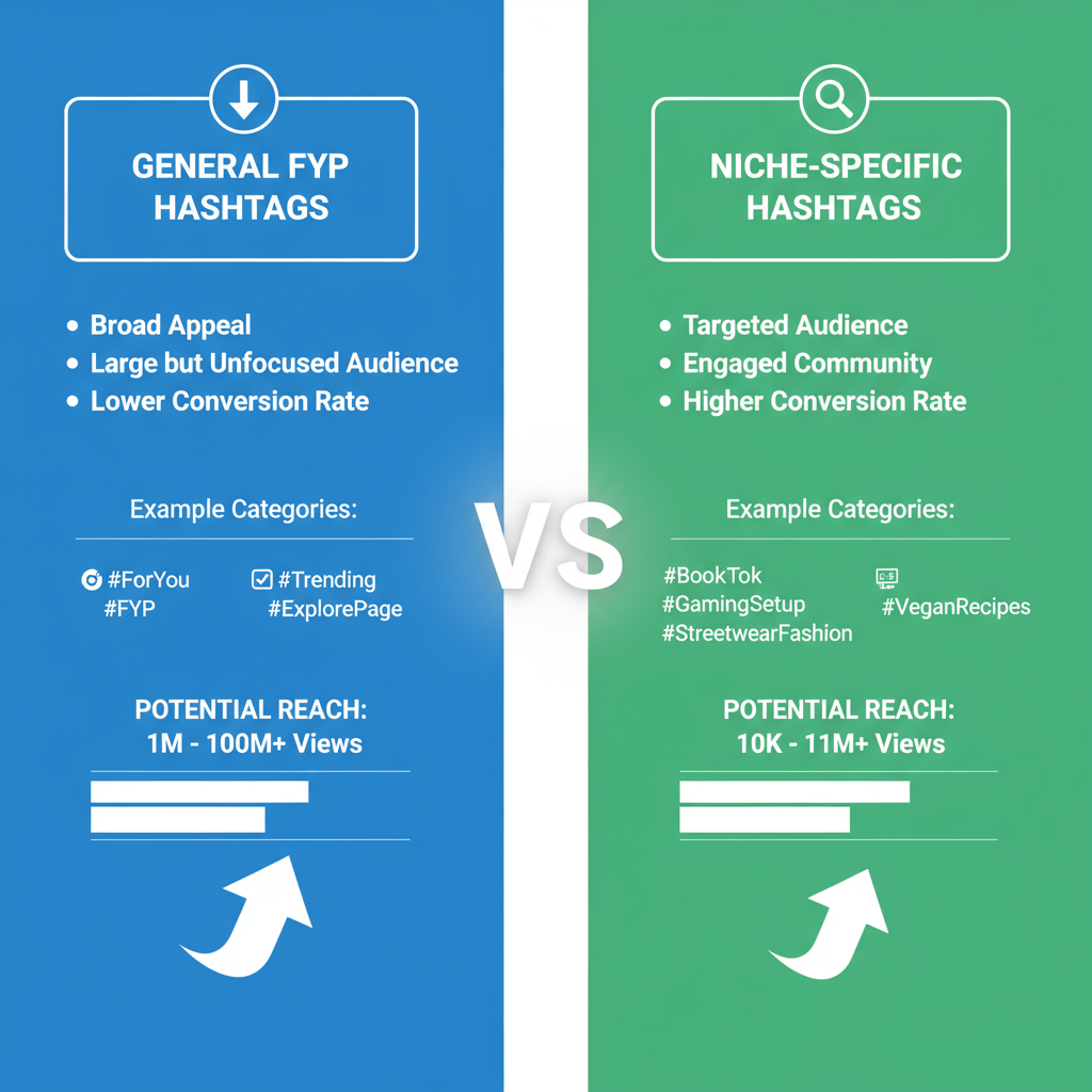General vs. Niche-Specific FYP Hashtags — ultimate guide to fyp hashtags for viral tiktok growth