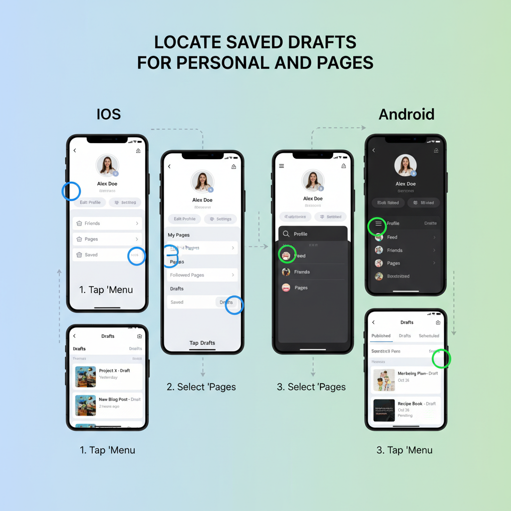 Step-by-Step for Page Drafts on Mobile — where to find draft posts on facebook