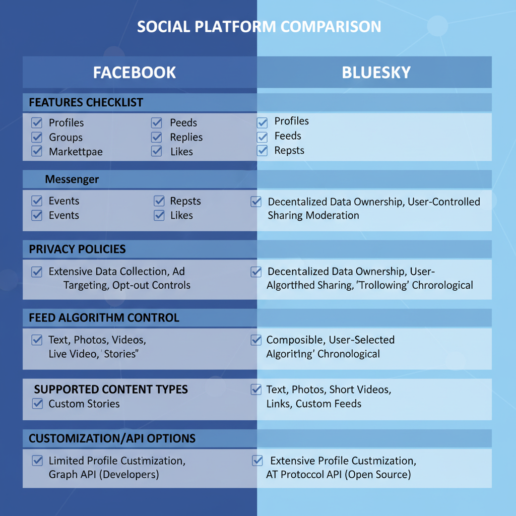 Facebook vs Bluesky Comparison: Features, Privacy, Users