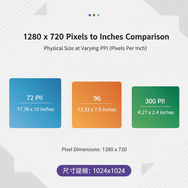 Convert 1280 x 720 Pixels to Inches at Different PPI Values