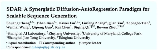 Shanghai AI Lab Releases Hybrid Diffusion Language Model SDAR: First Open-Source Diffusion Language Model to Surpass 6,600 TGS
